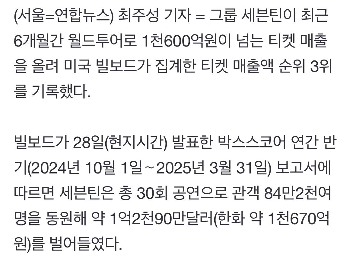 6개월간 티켓 매출 1,670억원이라니