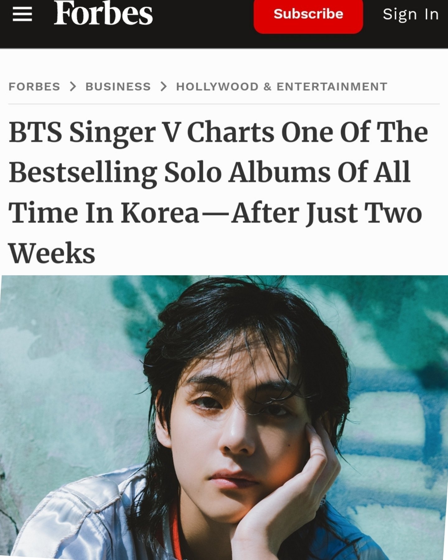 더쿠 Forbes) BTS Singer V Charts One Of The Bestselling Solo Albums Of