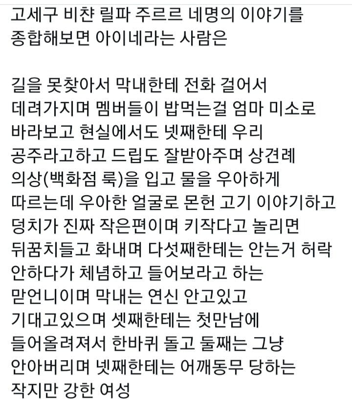 더쿠 - 현실만남 후 멤버들이 말한 아이네 요약